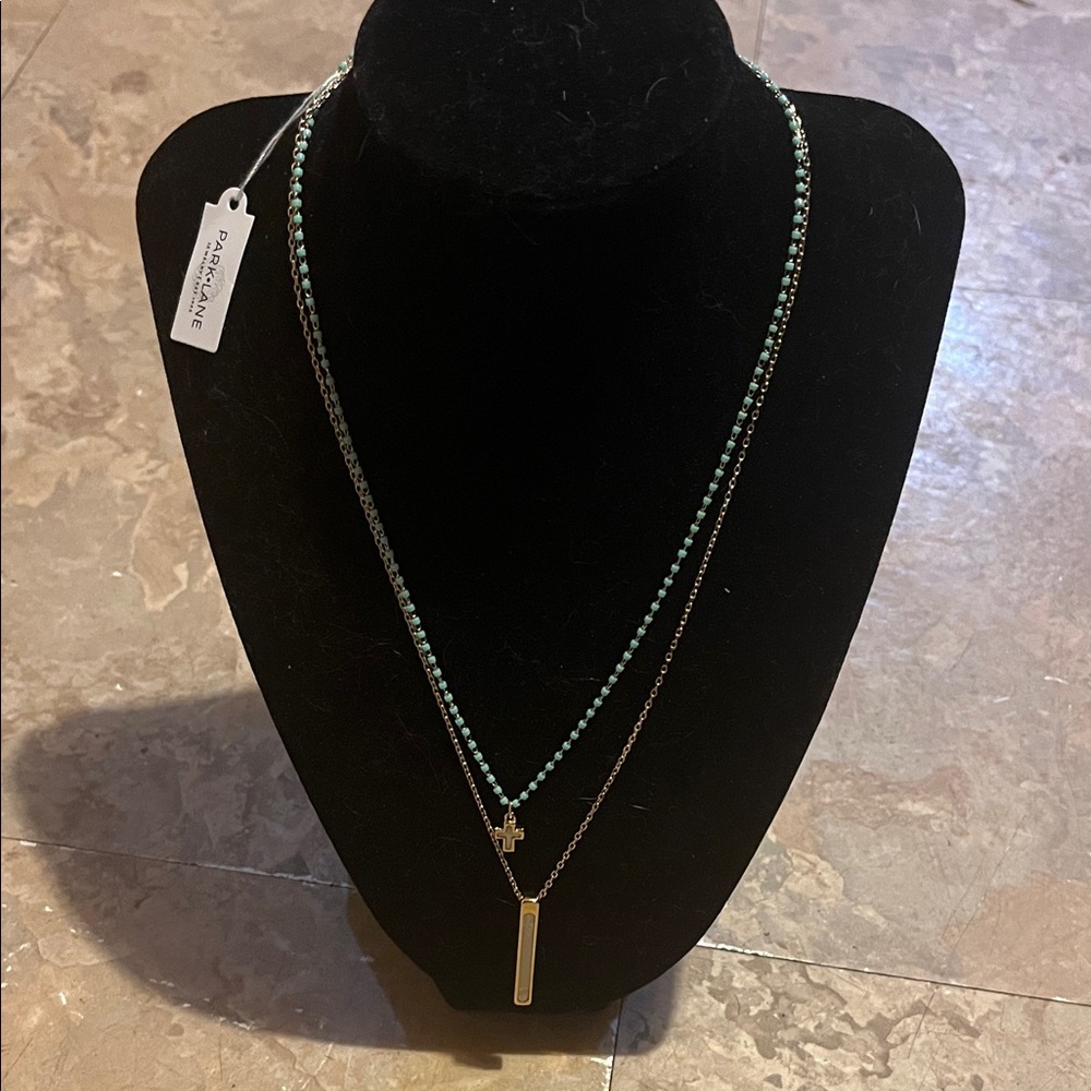Park Lane Panache Aqua and Gold Double Strand Necklace